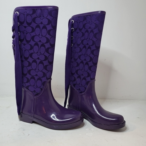 COACH Tristee Monogram Logo Lace Up Rain Boots Size 6B - Picture 1 of 14